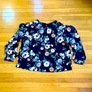 AVA & VIA Floral Long-Sleeve Ruffle Blouse | Black/Blues/Gold | XXL